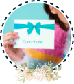 note with blue ribbon saying 'contribute'