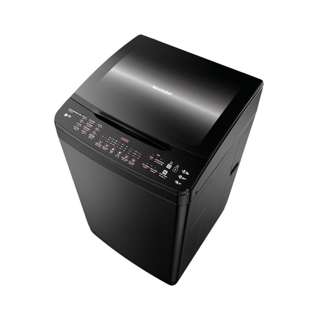 Sharp Washing Machine, Top Load, 15 kg, Black Inverter Hydra