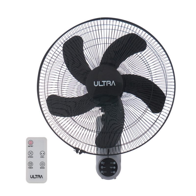 Wall Fan, 18 Inch, Black and Grey