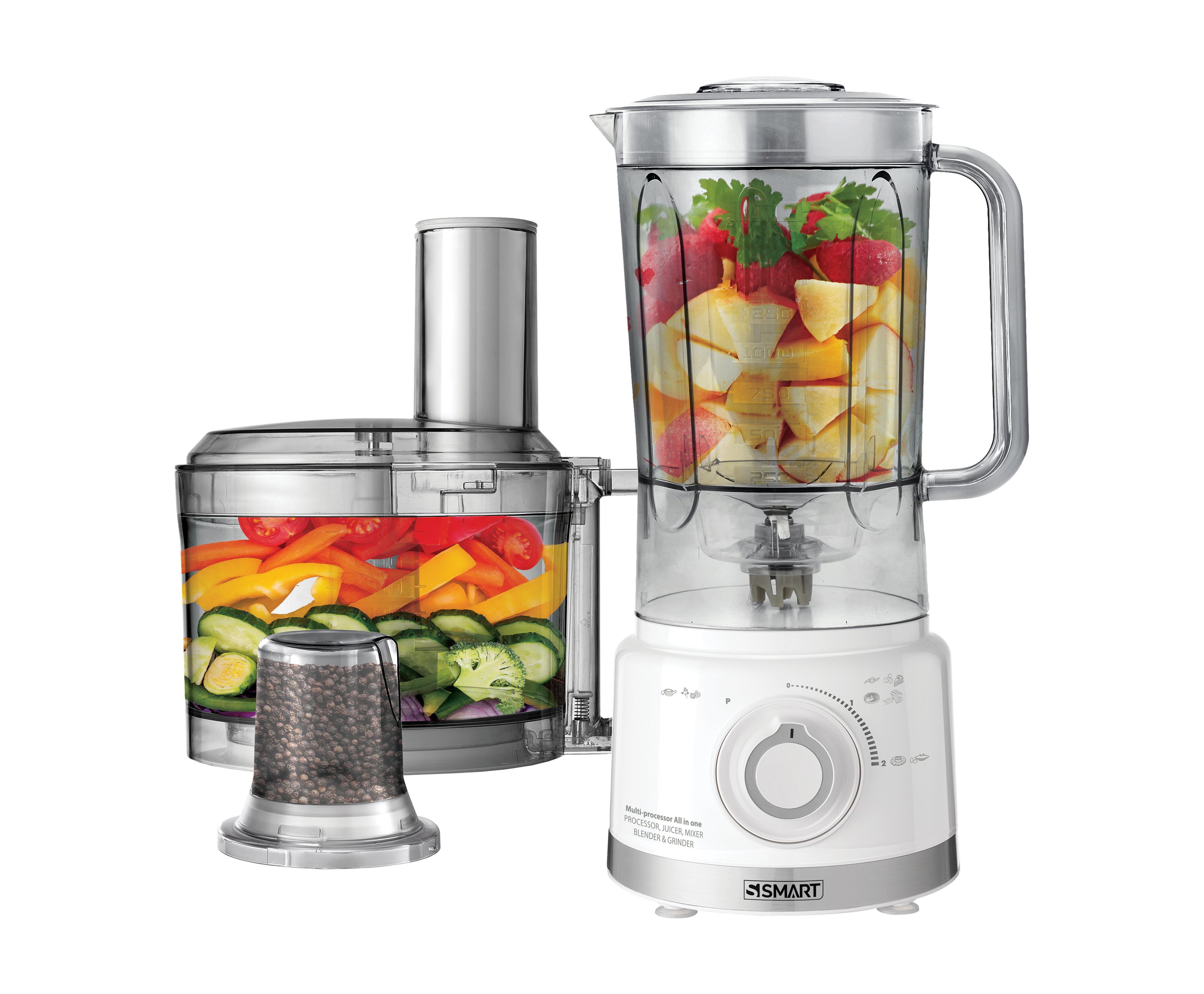 Food Processor with Attachments, 1500W, White