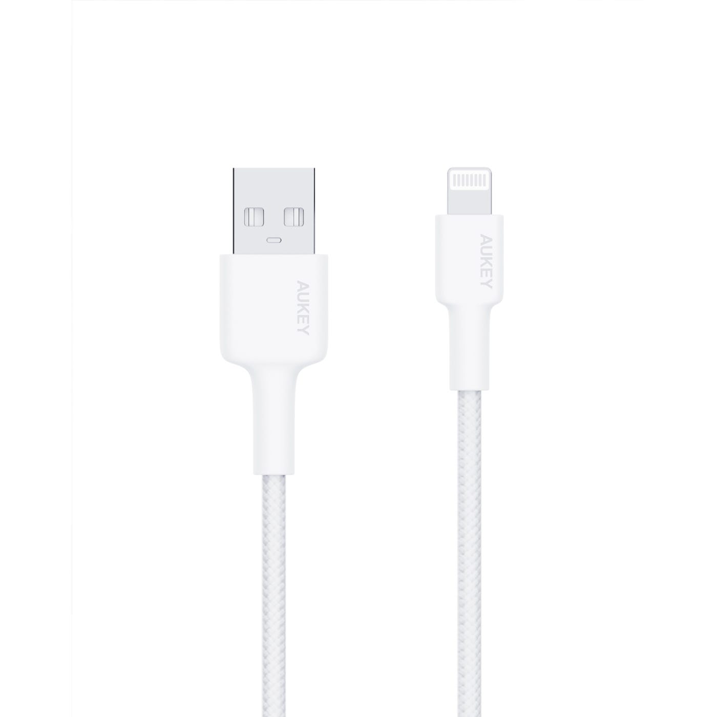 AUKEY Nylon Braided USB A to Lightning Cable 0.9m, WH CB-BAL