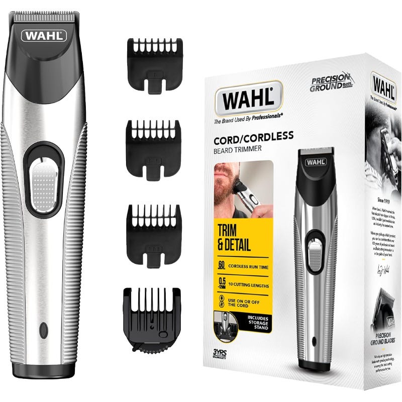 Cordless Silver Trimmer with 13 Cutting Lengths & Stainless