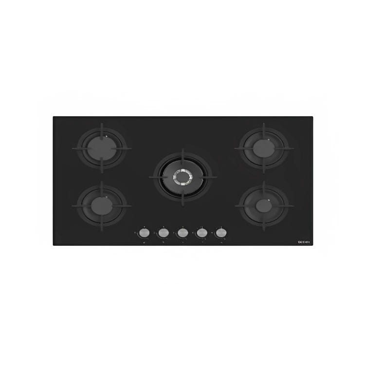 Ocean Built in Hob black glass 90 cm 5 burners Full safety T