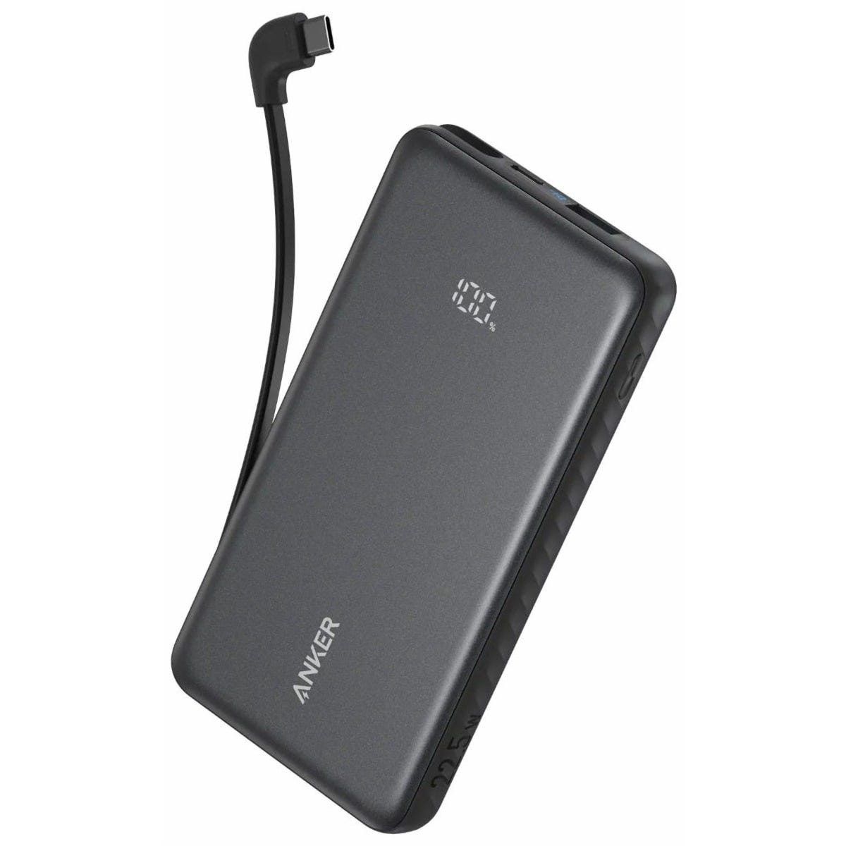 Anker Zolo Power Bank (10K, 22.5W, Built-In USB-C Cable) Bla