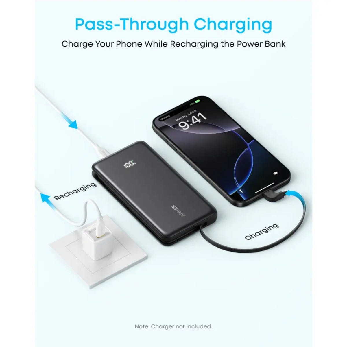 Anker Zolo Power Bank (10K, 22.5W, Built-In USB-C Cable) Bla