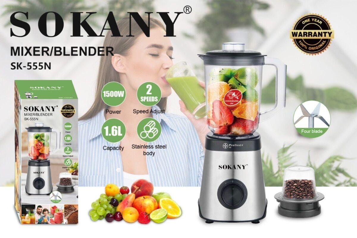 Sokany Stainless Steel Blender 1.6L 1500W