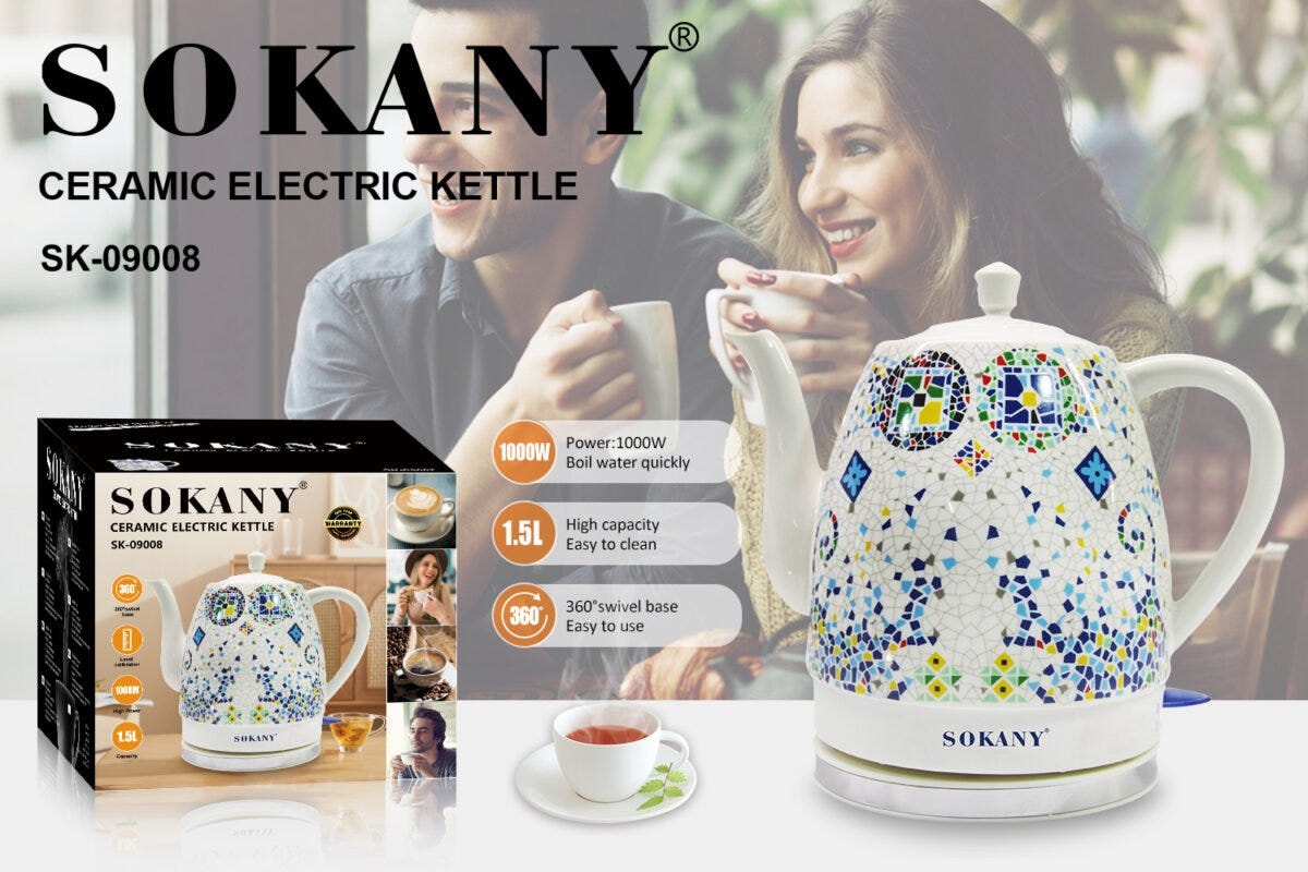 Sokany Decorative Electric Kettle 1.5L 1000W