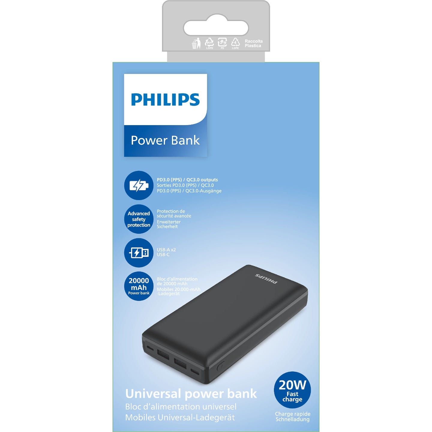 Philips Power Bank 20,000 mAh - Black