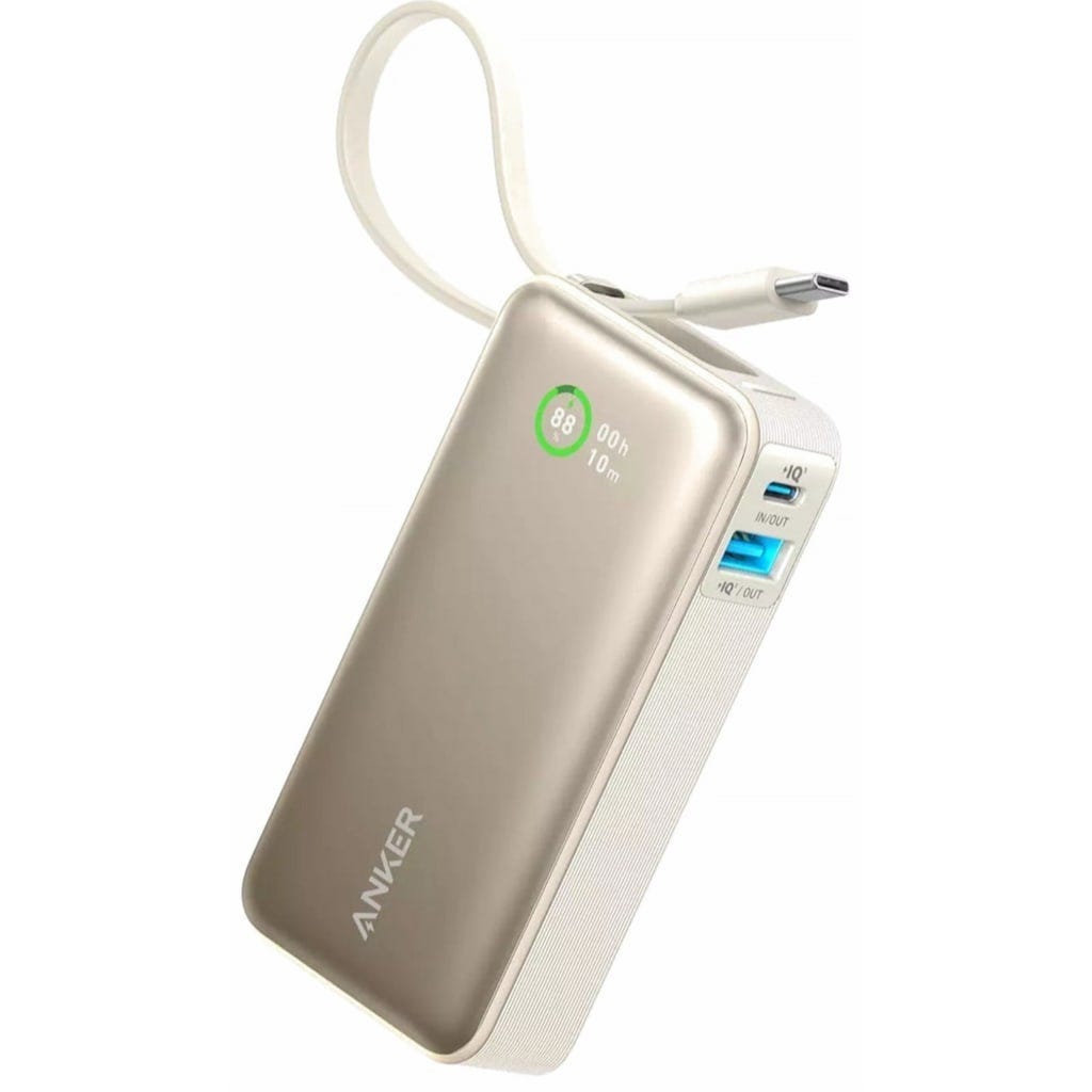 Anker Nano Power Bank 30W Built-In USB-C Cable - White